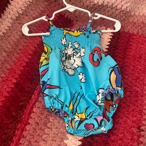 D&G (Authentic) Girls 3-6 month Onesie with Red Jellie sandals (15c).